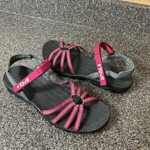 Teva Summer Sandals Women Sz 7 Pink/Gray Strappy Ankle Strap Sling Back Open Toe